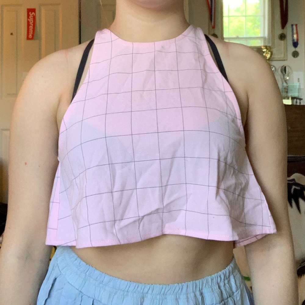 American apparel pink checkered halter crop top